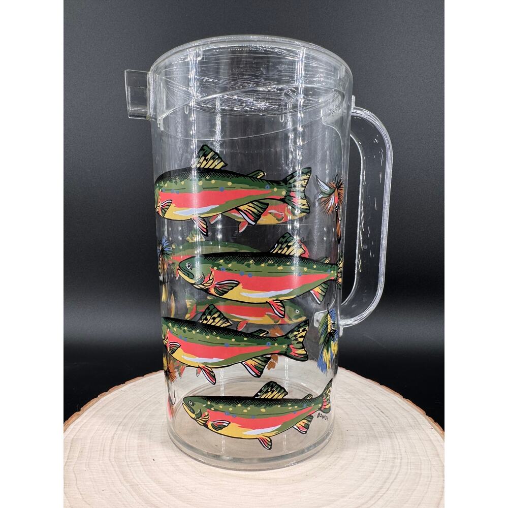 Vintage Dept 56 Trout Fish Pitcher Acrylic Fly Fishing Cabin Decor Taiwan